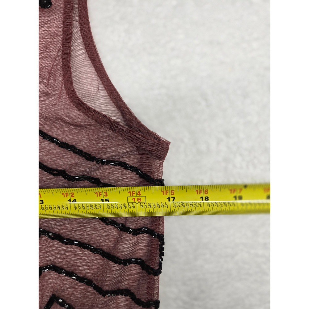 Free People Mauve Mesh Beaded Chevron Drop Waist Sleeveless Mini Dress Small - Picture 8 of 11